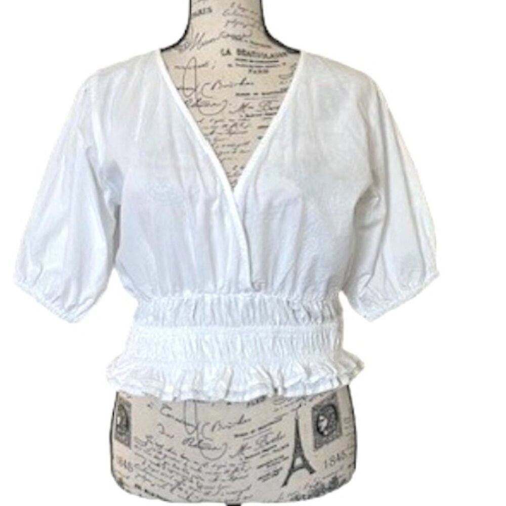 Sim & Sam Cotton Puff Sleeve Crop Top
